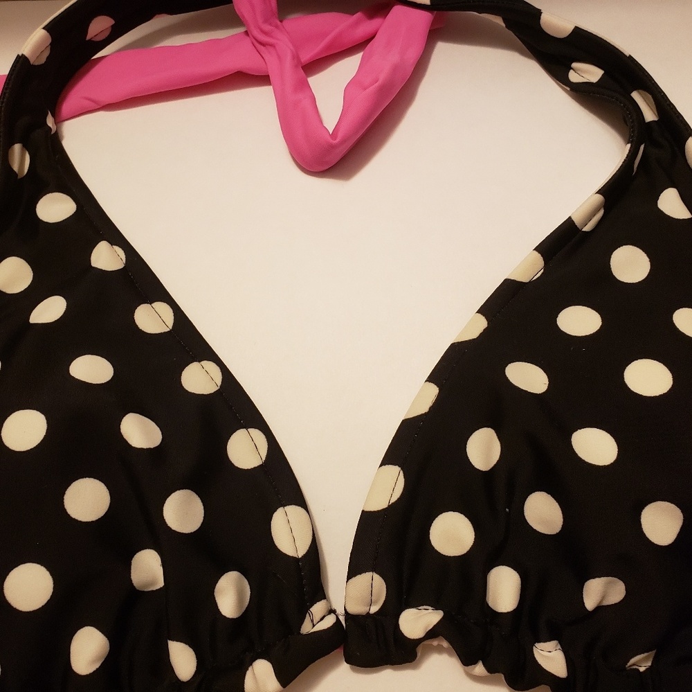 Black and White Polka-dot Bikini Top